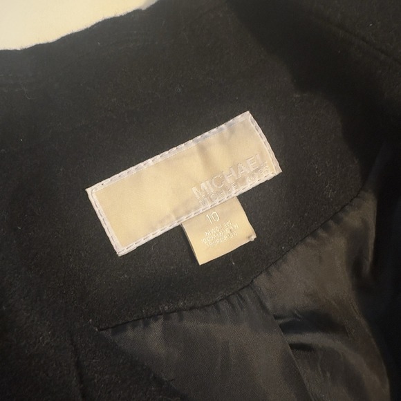 Michael Kors Women's Black Size 10 Double-Breasted Wool Blend Coat Long Metal - Picture 9 of 11